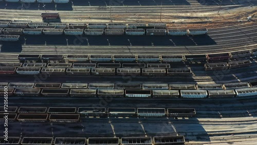 Aerial View of Coal Cars at a Train Rail Yard in Norfolk Virginia photo