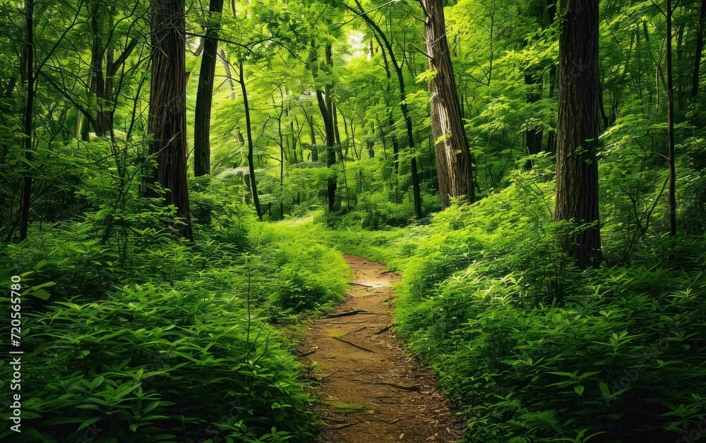 Obraz premium A serene forest path with lush greenery