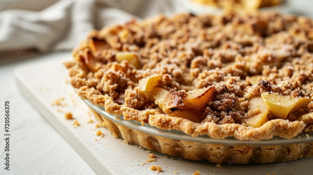 Angular view of a Dutch Apple Pie on a white background Angular view of a Dutch Apple Pie on a white background