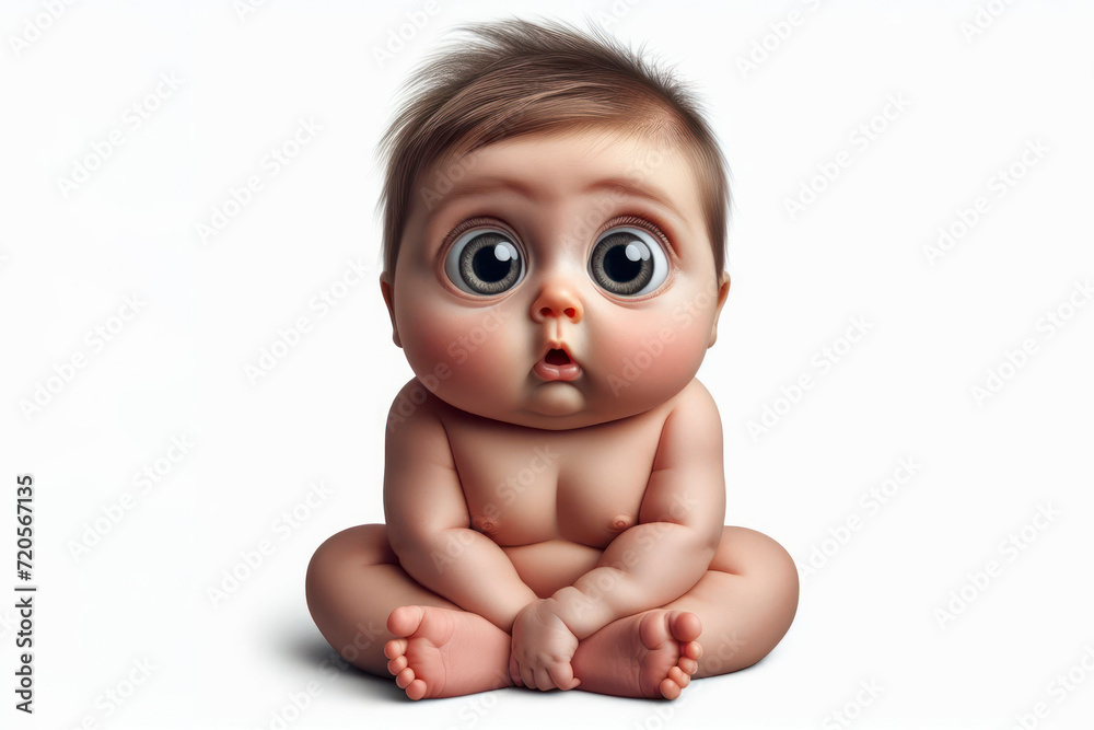 full body Funny Portrait of surprised sitting newborn baby with bulging big eyes on white background. ai generative full body Funny Portrait of surprised sitting newborn baby with bulging big eyes on white background. ai generative