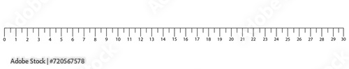 Horizontal measuring ruler with a mark of 30 centimeters. Measuring tool. Metric indicator for centimeters and inches. Vector.