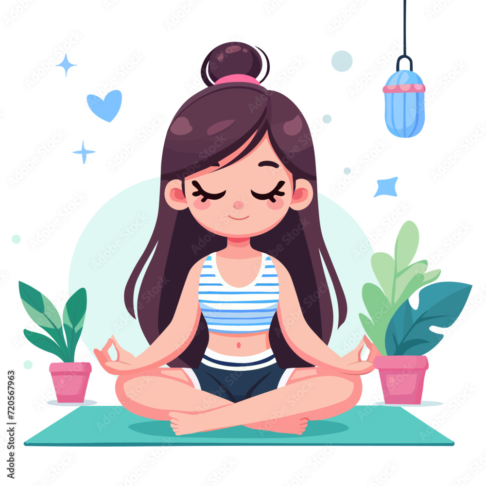 a doll girl is meditating in the lotus position a doll girl is meditating in the lotus position