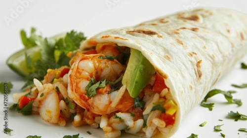 Side view of Shrimp Burrito against white background