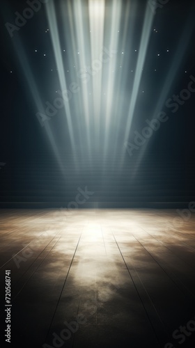 Empty Stage with Dramatic Spotlights. Illuminated Empty Stage with Radiant Spotlight Beams