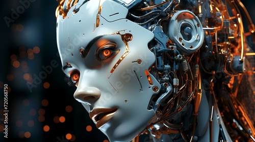 Illustration of Futuristic Head of Robot: Creative Technology Concept