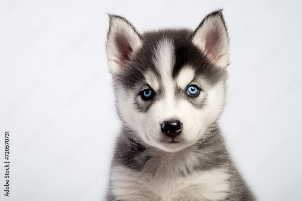 husky puppy with blue eyes on a white background. a dog, a pet.