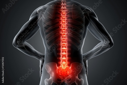 Medical illustration of sciatic nerve pain in the human body with a red glow
