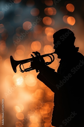 Jazz trumpeter playing passionately on stage, backlit with dramatic lighting Jazz Revival