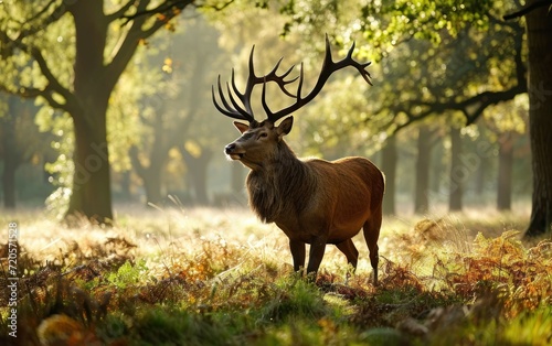 majestic stag with impressive antlers roaming in a serene forest