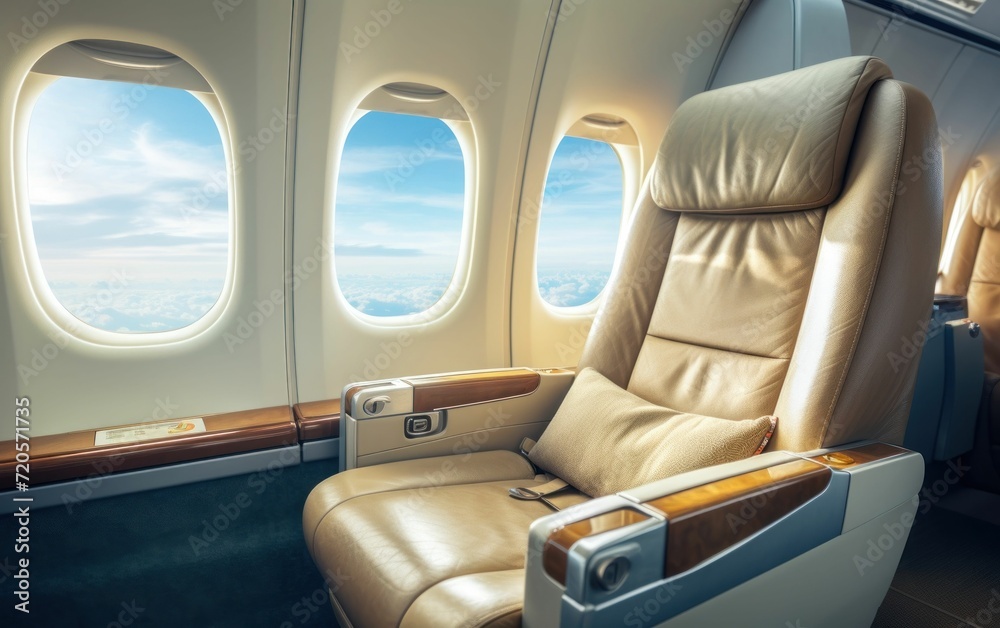 Airplane elegance with first class business luxury seats Airplane elegance with first class business luxury seats