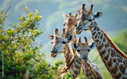 Close up shot of a giraffe family © sitifatimah