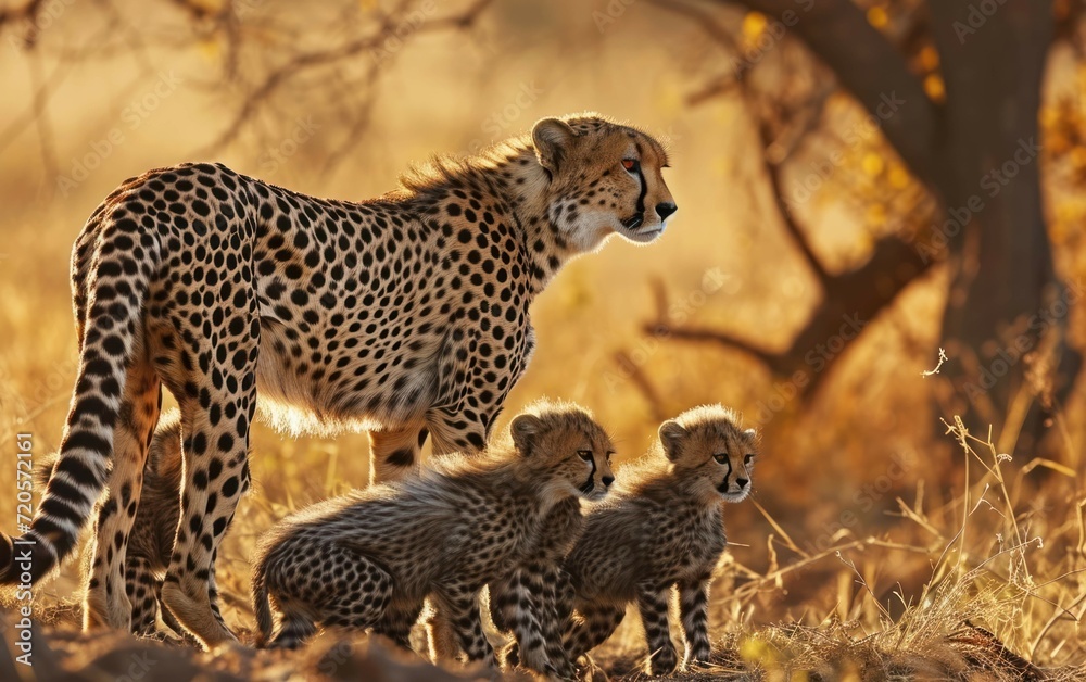 Naklejka premium cheetah mom and cub