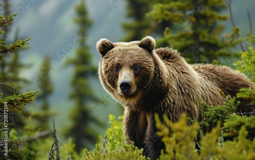 shot of a grizzly bear against nature background