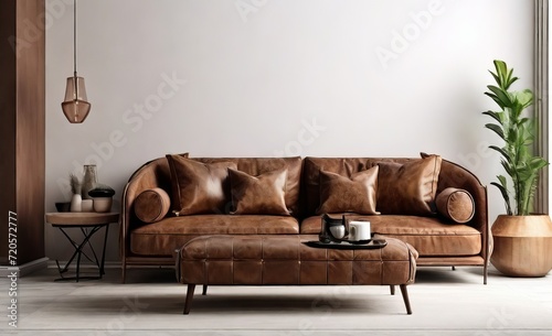 Modern living room wall mockup with leat