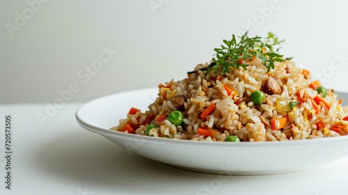 Angular view of Vegetable Fried Rice against white background