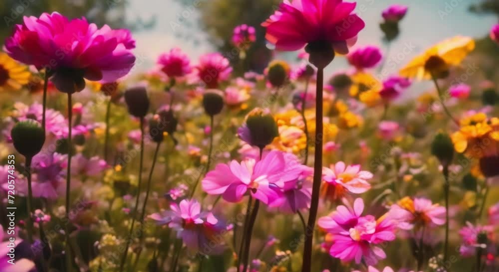 Cinematic colored Psychedelic flower garden close up Cinematic colored Psychedelic flower garden close up