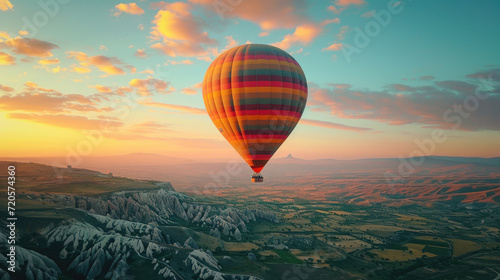 A hot air balloon floating in the air 