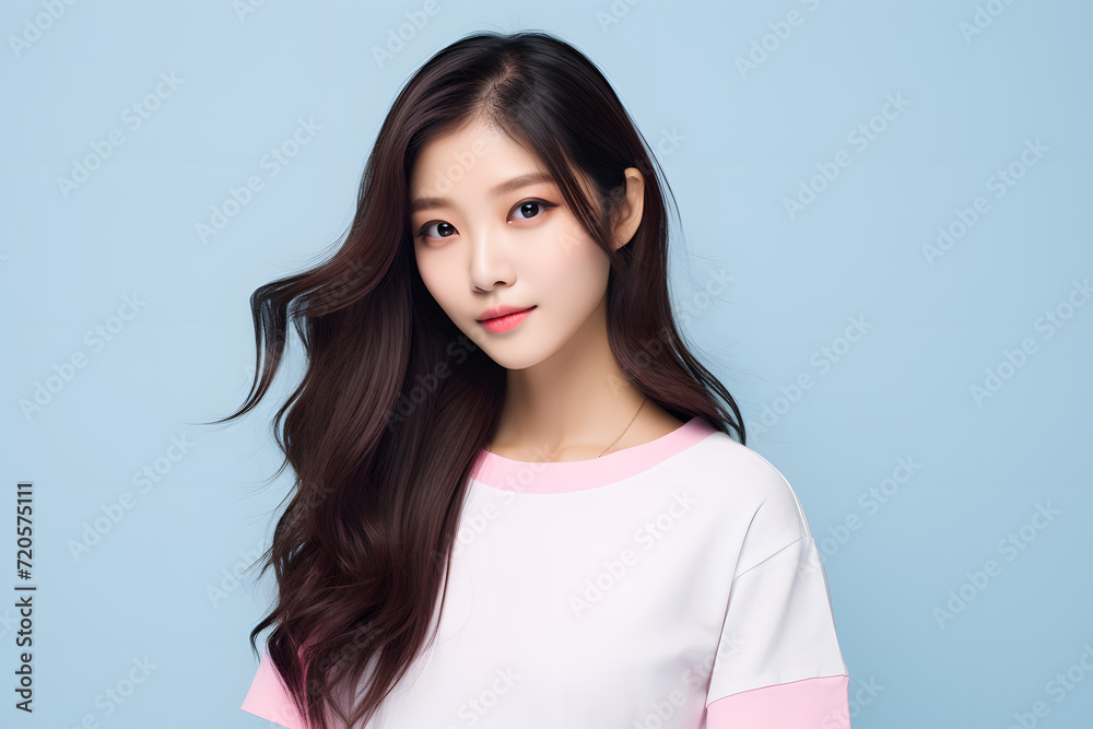 An asian girl has a nice hairstyle wearing trendy clothes An asian girl has a nice hairstyle wearing trendy clothes