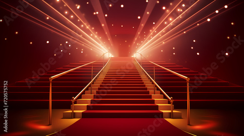 Red carpet staircase with smoke and spotlights, holiday awards ceremony event © feeng