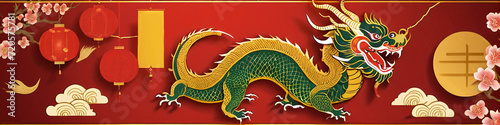 Generative illustration Banner Lunar New Year Horizontal Banner Dragon Year Chinese New year of the dragon photo