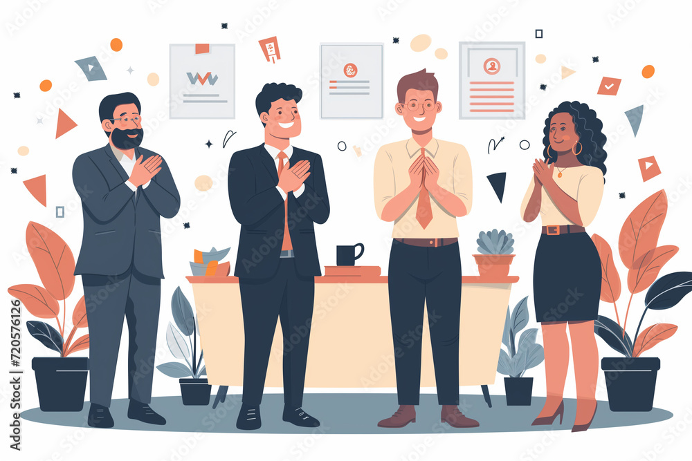 Happy people applauding and celebrating success vector illustration isolated on copy space white background, Focus on the joy and appreciation in their expressions, Successful business team clapping Happy people applauding and celebrating success vector illustration isolated on copy space white background, Focus on the joy and appreciation in their expressions, Successful business team clapping