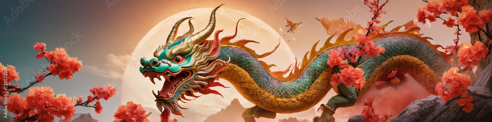 Generative illustration Banner Lunar New Year Horizontal Banner Dragon Year Chinese New year of the dragon