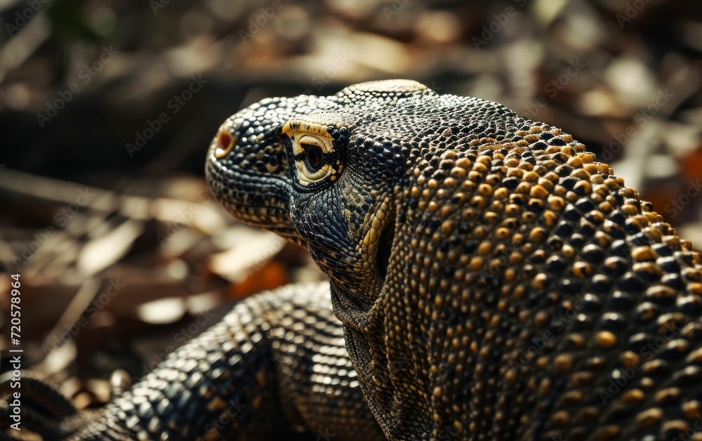 Obraz premium shot of Komodo dragon scaly back textured skin