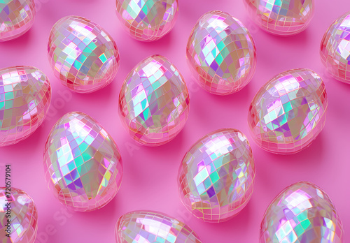 Background: Colorful Polka-Dotted Easter Eggs on a Pink Surface Pattern . Generative AI 