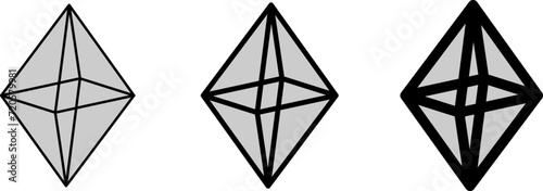 Basic Geometric Diamond Crystal Gem Icon Set in 3D Style Perspective View. Vector Image.
