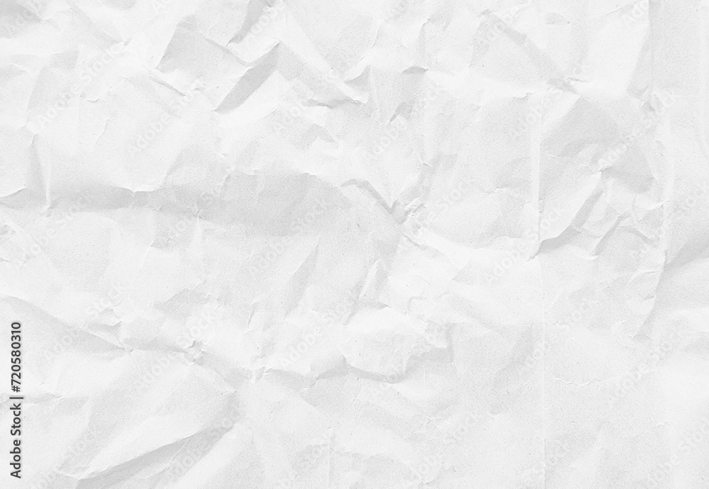 close up texture of white crumpled or torn craft paper use as background with blank space for design. creased recycle white craft paper texture. - obrazy, fototapety, plakaty 