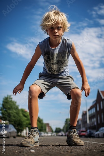 Young Boy's Playground Adventure in Urban Setting © miriam artgraphy