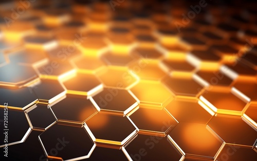 Abstract background with hexagons and glowing lights, 3d render