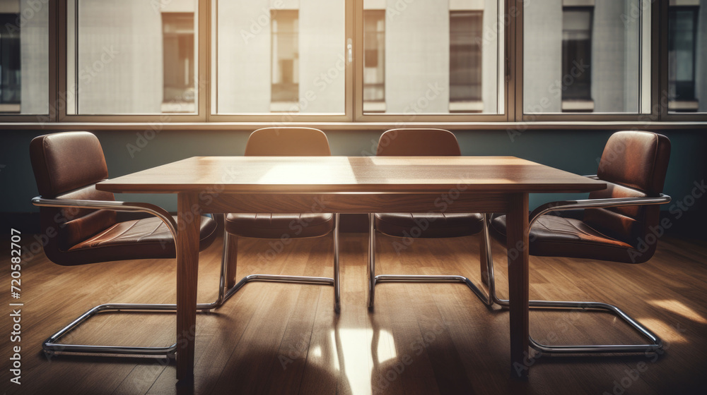 Office meeting room interior with wooden chairs and table Office meeting room interior with wooden chairs and table