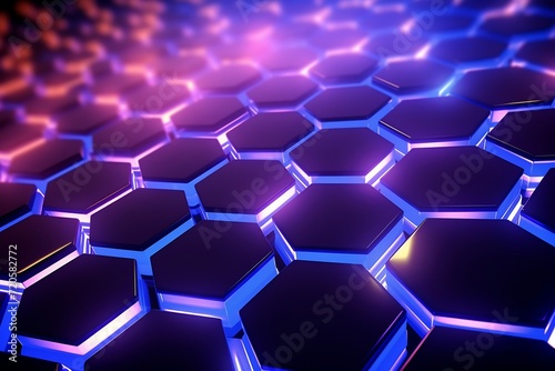 Abstract background with hexagons and glowing lights  3d render