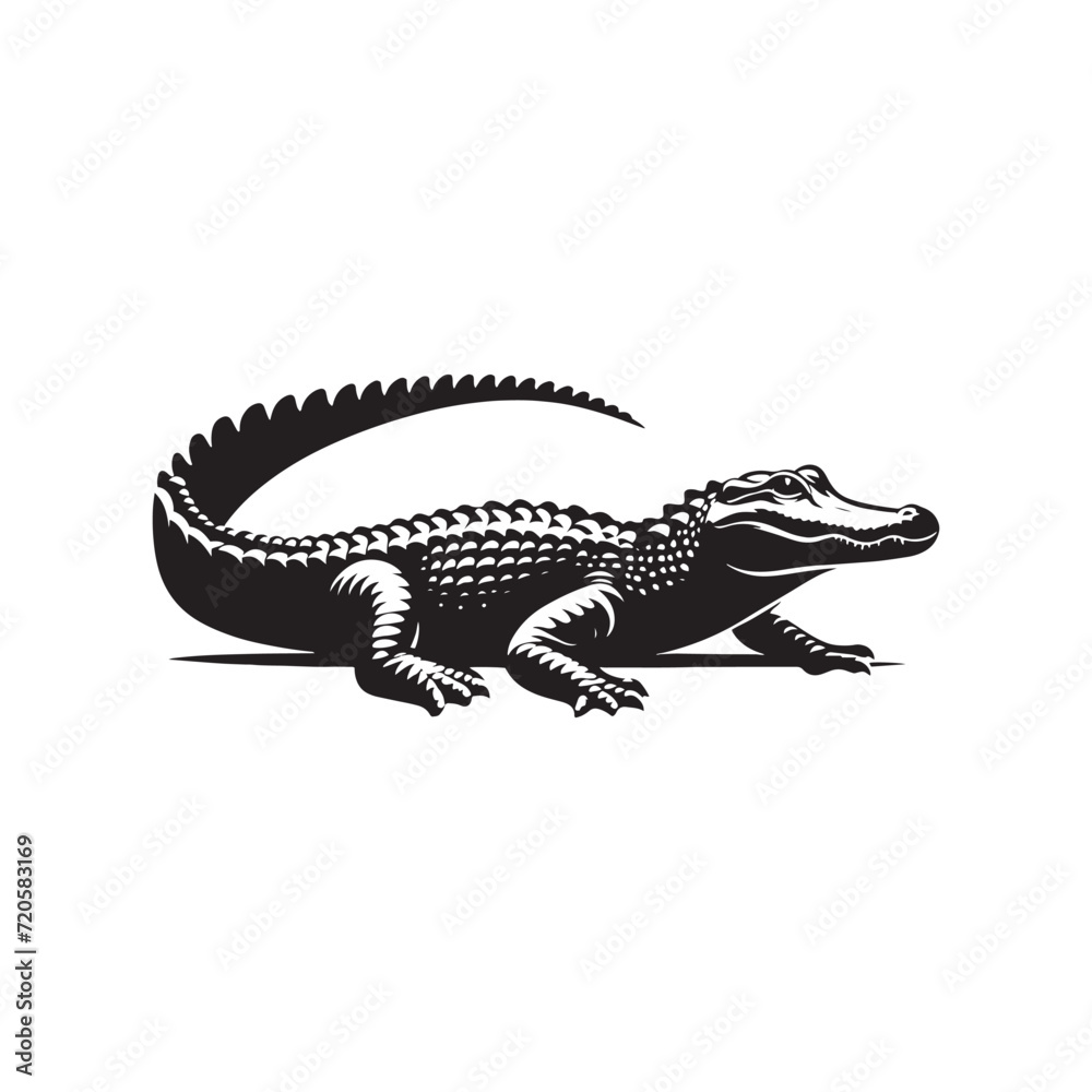 Fototapeta premium Swamp Symphony: Alligator Silhouette Ensemble Harmonizing the Wilderness Tunes of the Reptilian Realm - Alligator Illustration - Alligator Vector - Reptile Silhouette