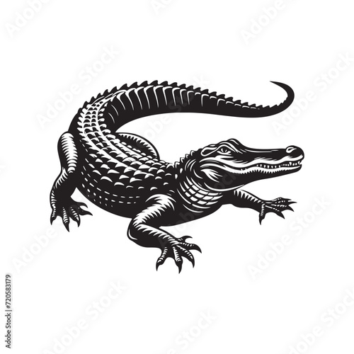 Camouflage Chronicles  Alligator Silhouette Series Concealing the Masterful Art of Reptilian Disguise - Alligator Illustration - Alligator Vector - Reptile Silhouette 