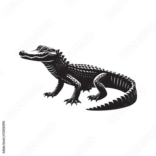 Reptilian Riddles: Alligator Silhouettes Posing Mysterious Puzzles in the Shadows of the Wild - Alligator Illustration - Alligator Vector - Reptile Silhouette 
