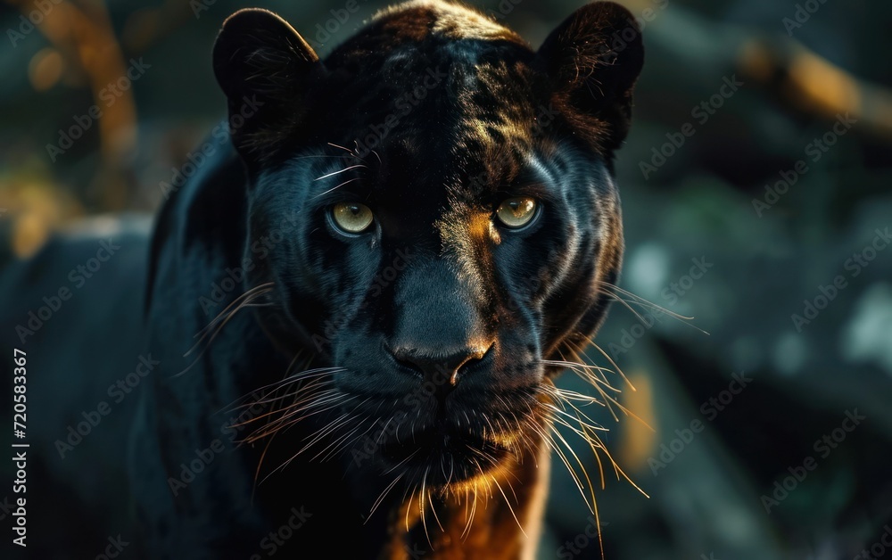 Close up shot of powerful black panthers face