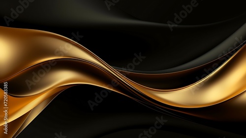 Abstract black and gold wavy background. 3d render