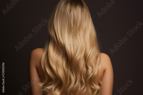 Woman with Luxurious Blonde Wavy Hair Back View Portrait