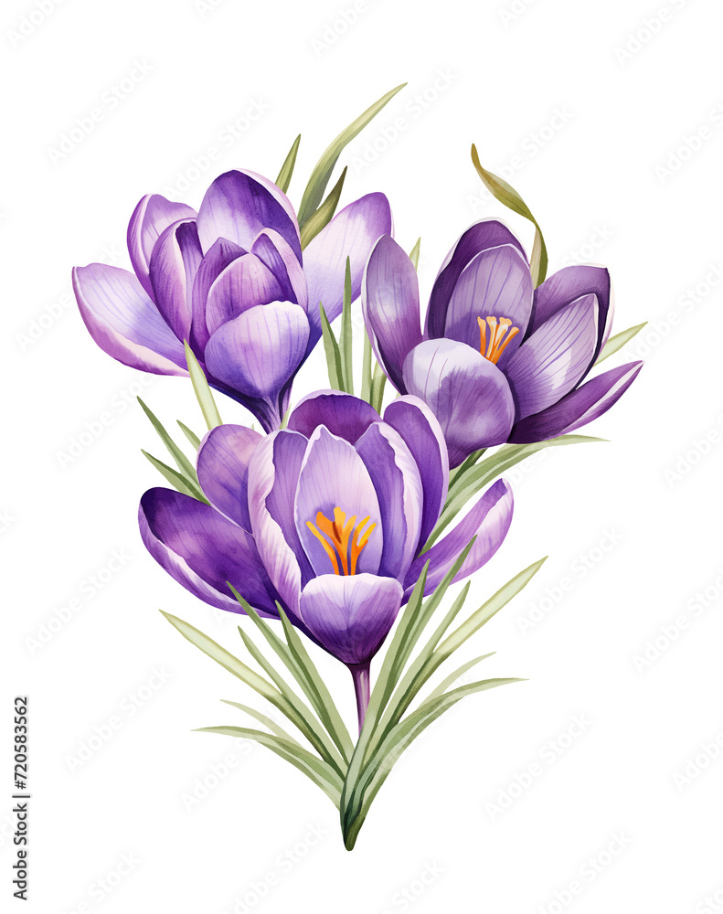 Watercolor crocus, spring. Illustration clipart isolated on white background. Watercolor crocus, spring. Illustration clipart isolated on white background.