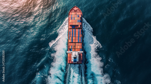 Aerial view of cargo container ship in the sea © sandsun