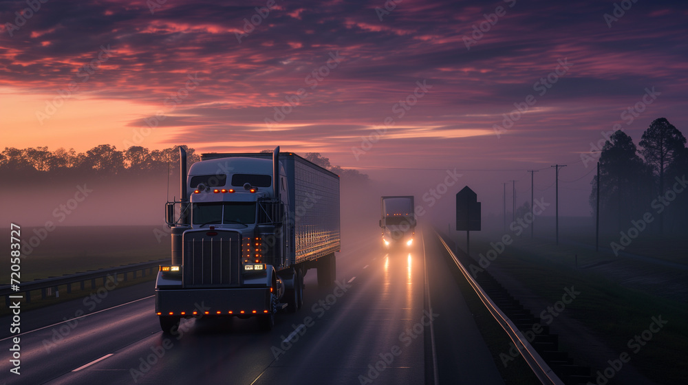 A freight truck races down the highway, ensuring punctual delivery of valuable cargo, symbolizing the commitment to timely and reliable transportation