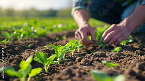 Shot of a farmer inspecting rows of recently germinated seeds