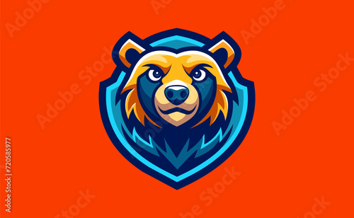 Cute Bear Head Mascot Logo, Vector Illustration on red Background