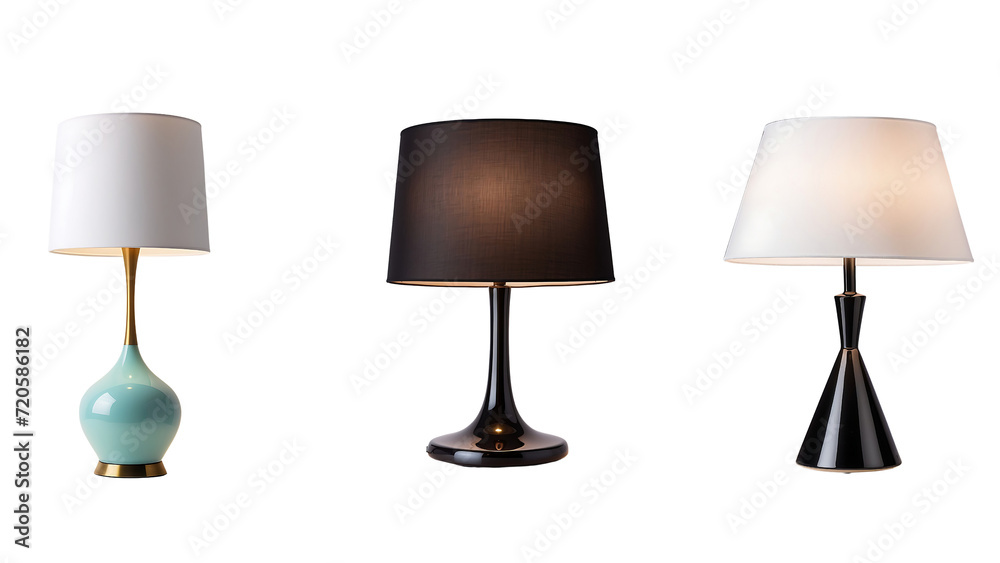 set of various style designs of table lamp isolated on a transparent background
