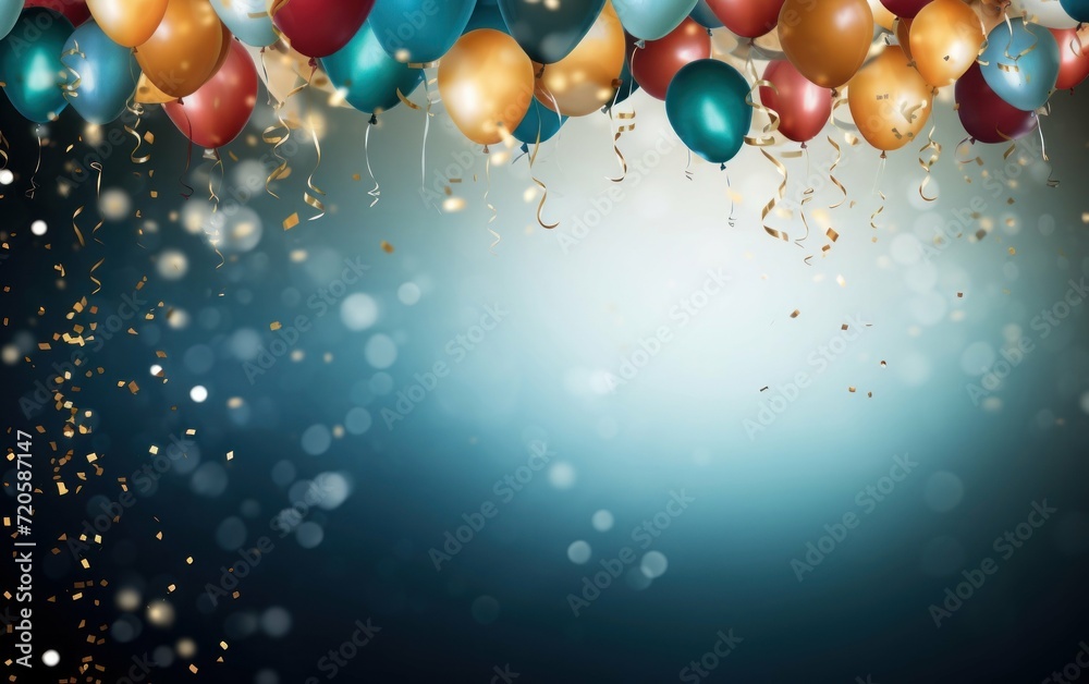 Party elements, including balloons and confetti Party elements, including balloons and confetti