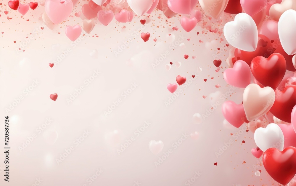 Captivating romantic setting with a background of red and pink heart shaped balloons