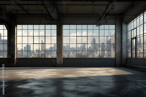 industrial space with custom built in metal window frame