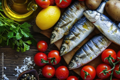 Sardinhas assadas na brasa com pimentos azeite e pão. Comida tradicional portuguesa, típico festas populares, santos populares portugal. photo